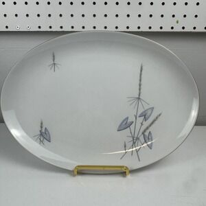 Vintage Eschenbach Bavaria Porcelain Oval Platter White MCM Botanical Gold Rim‎